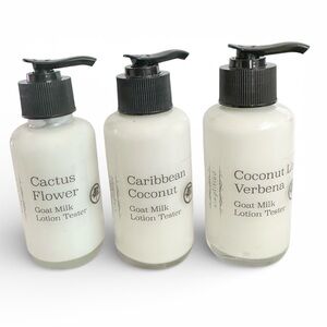 3x Goat Milk Lotion Testers - coconut & cactus flower & coconut lime verbena